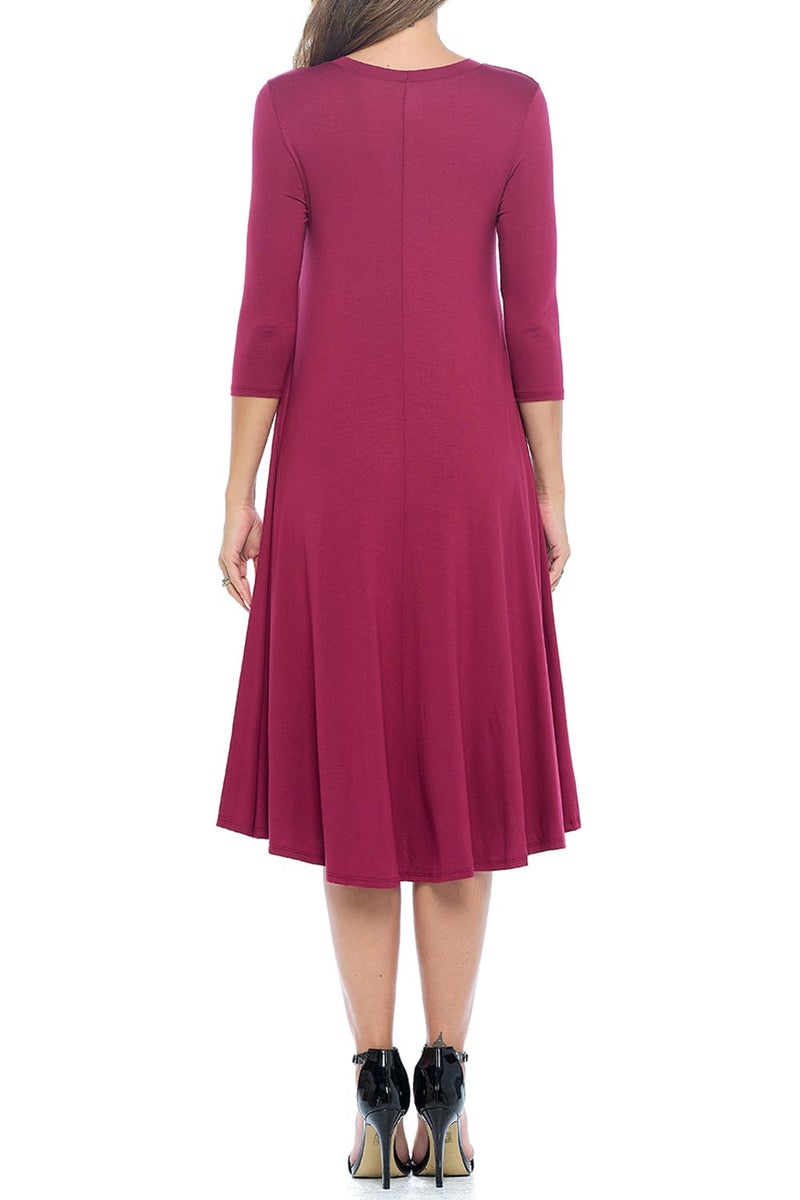 iconic luxe Women's Swing Midi Dress â€“ 3/4 Sleeve Flowy A-Line Tunic â€“ Soft, Stretchy, Comfortable, and Versatile Casual Dress for Everyday Wear Small Burgundy - Image 5